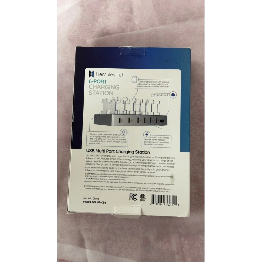 Hercules Tuff 6-Port Charging Station Silver Multi Device Dock HT-CS-6 w/ Cables